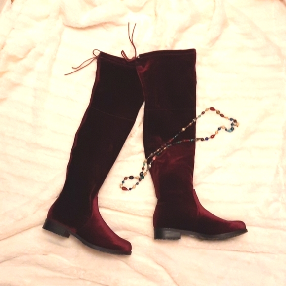 JESSICA Velvet Over-the-Knee Boots, Bordeaux Red - Picture 7 of 15
